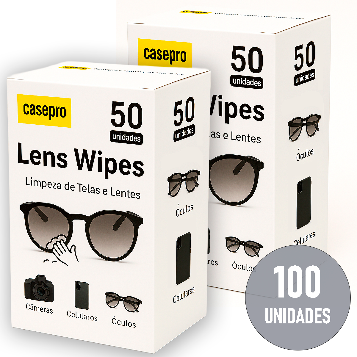 Lens Wipes 100 Lenços Umedecidos Limpeza Óculos Lente Casepro