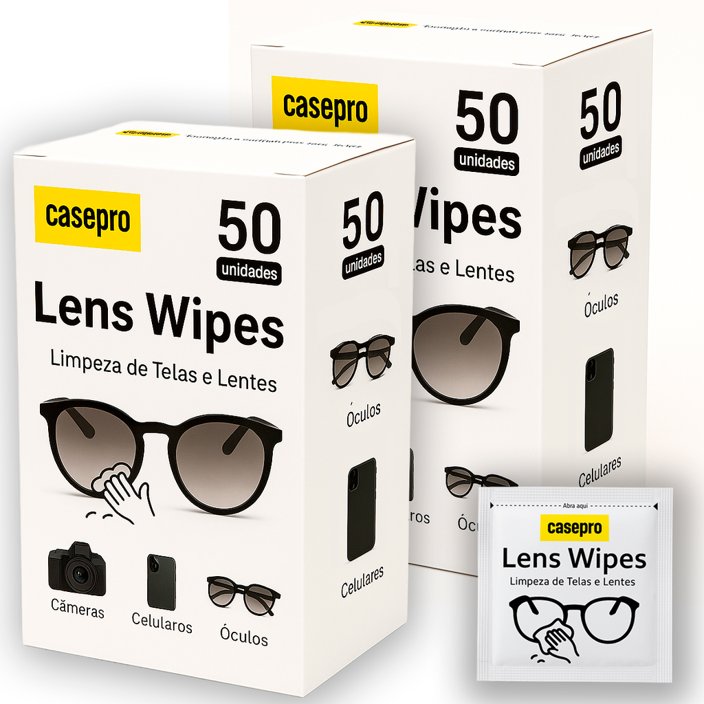 Lens Wipes 100 Lenços Umedecidos Limpeza Óculos Lente Casepro