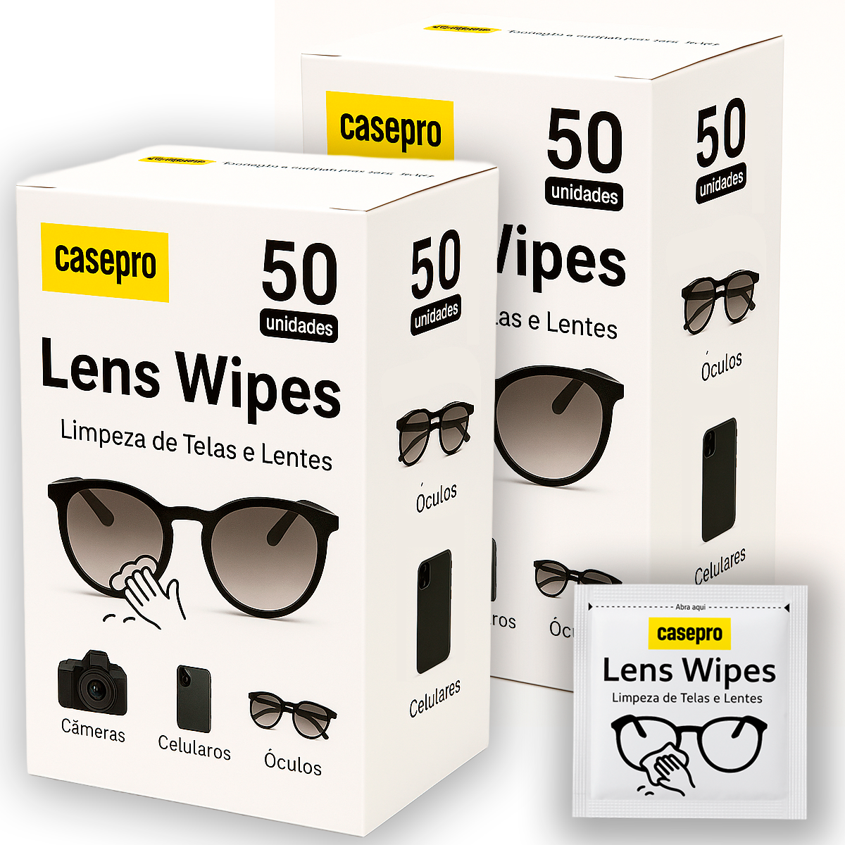 Lens Wipes 100 Lenços Umedecidos Limpeza Óculos Lente Casepro
