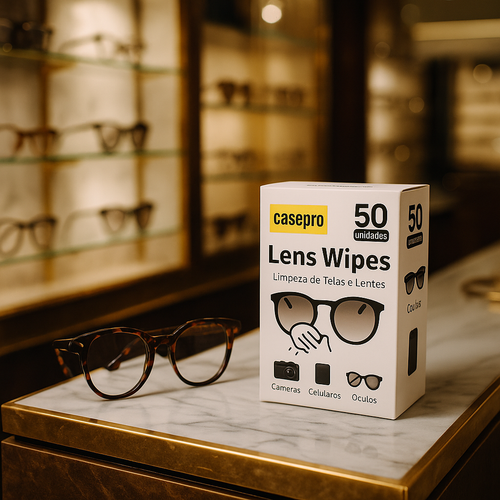 Lens Wipes 100 Lenços Umedecidos Limpeza Óculos Lente Casepro