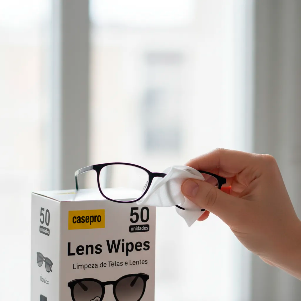 Lens Wipes 50 Lenços Umedecidos Limpeza Óculos Lente Casepro