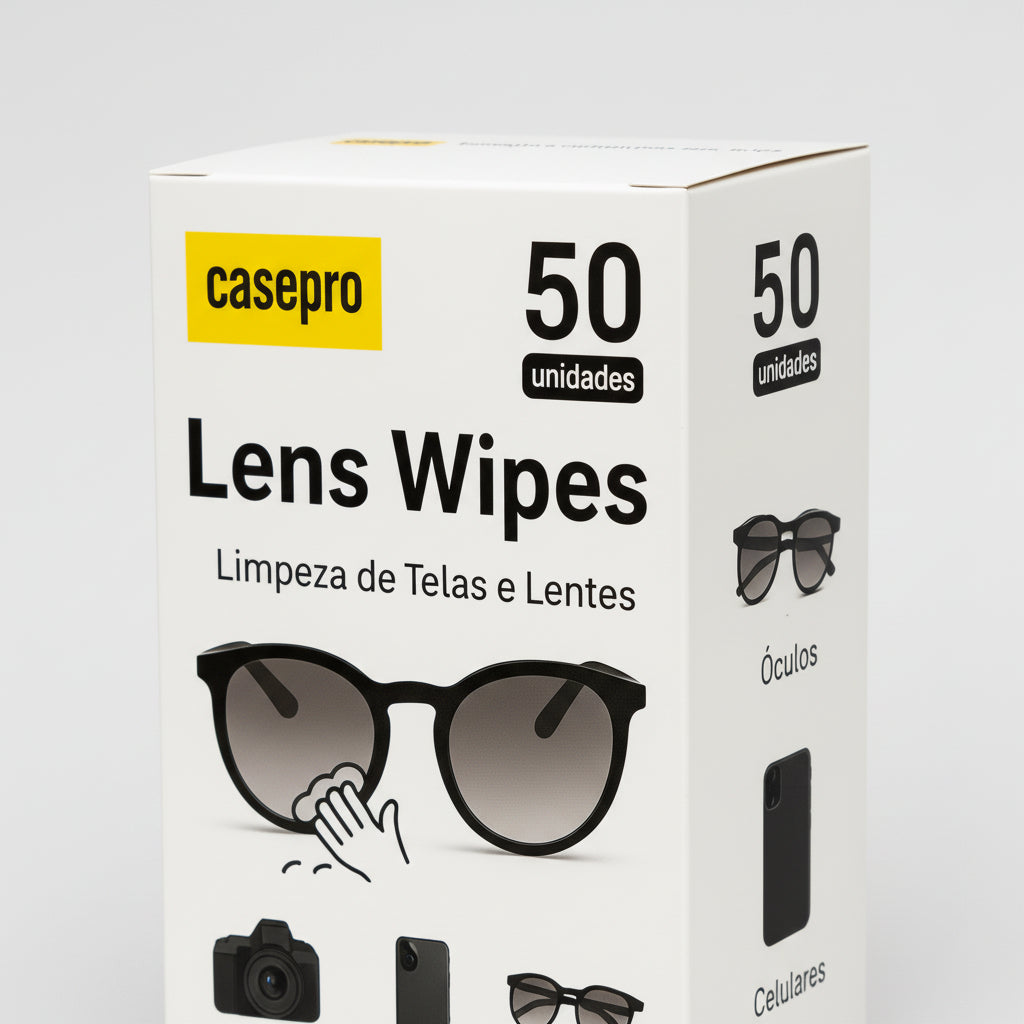 Lens Wipes 50 Lenços Umedecidos Limpeza Óculos Lente Casepro