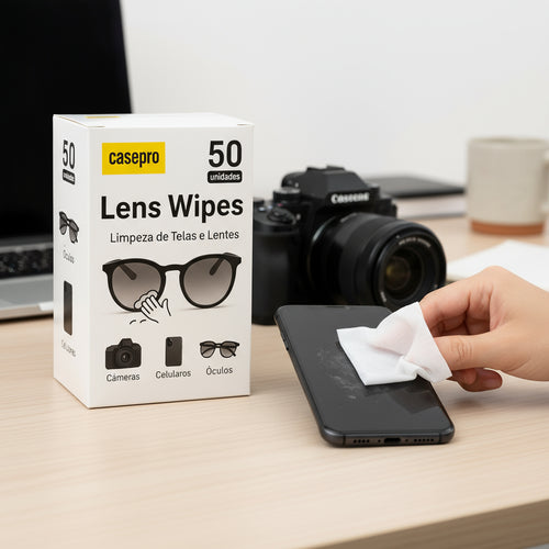 Lens Wipes 200 Lenços Umedecidos Limpeza Óculos Lente Casepro
